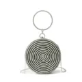 Sac pochette rond tissé noir et blanc, sac bandoulière paille spirale fait main avec poignée anneau - Noir et Blanc