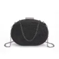 Sac de soiree noir tresse avec chaine et fermoir strass pour femme chic et mode. - Noir