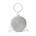 Sac pochette rond tressé argenté avec poignée anneau strass et chaîne pour soirée. - Argent