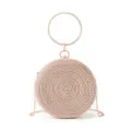 Rose Gold Round Woven Clutch Bag Handcrafted Circle Handle Crossbody Chain Evening Party Purse - Rose Gold