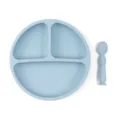 Ensemble d'assiette et cuillère divisées pour bébé en silicone bleu, vaisselle sûre pour tout-petits. - Assiette + Cuillère Standard / Bleu