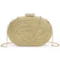 Sac pochette tissé doré avec chaîne et fermoir strass pour soirée femme élégante. - Or