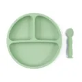 Assiette bebe en silicone verte avec compartiments et cuillere assortie pour les repas - Assiette + Cuillère Standard / Vert