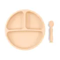 Set d'assiette compartimentée et cuillère en silicone pour bébé, vaisselle rose pastel. - Assiette + Cuillère Standard / Jaune Crème