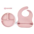 Set de repas en silicone pour bébé avec assiette compartimentée bavoir et cuillère. - Assiette + Bavoir + Cuillère / Violet