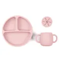 Set repas bébé en silicone rose avec assiette compartimentée, tasse d'apprentissage et couvercle. - Assiette + Tasse + Couvercle / Violet