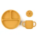 Set de repas bébé en silicone assiette compartimentée tasse jaune sûr pour enfant - Assiette + Tasse + Couvercle / Jaune