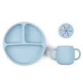 Set de repas bébé en silicone avec assiette à 3 compartiments et tasse d'apprentissage. - Assiette + Tasse + Couvercle / Bleu