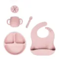 Kit d'alimentation pour bébé en silicone rose avec assiette bavoir tasse cuillère repas - Ensemble Complet / Violet