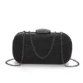 Sac pochette tressé noir pour femme, élégant sac à main bandoulière de soirée avec chaîne. - Noir