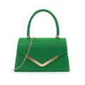 Élégante pochette de soirée pailletée verte avec poignée et chaîne dorée pour fête. - Vert