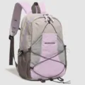 Farbblock Freizeit Rucksack für Damen, leichter Outdoor Schulranzen mit Netztasche neu. - Grau