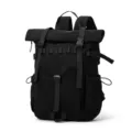 Unisex black roll-top backpack, wear-resistant large capacity travel and student laptop bag. - Black
