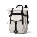 Light grey roll-top backpack, wear-resistant casual travel daypack for men and women. - White