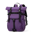 Water-resistant roll-top backpack with spacious storage for travel, school, and laptops. - Purple