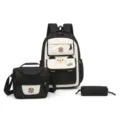 Set de mochila escolar de 3 piezas con lonchera y estuche, diseño en bloques de color. - Negro