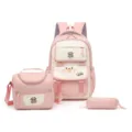 Juego de mochila escolar rosa de 3 piezas para estudiantes, lindo diseño de oso y ligero. - Rosa