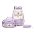 Juego de mochila escolar para estudiantes de 3 piezas, gran mochila morada con lonchera y estuche. - Púrpura