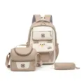 Bonito conjunto de mochila escolar de 3 piezas con bolsa térmica y estuche en beige. - Caqui
