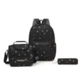 Conjunto de mochila escolar floral de 3 piezas con bolsa de almuerzo y estuche para estudiantes. - Negro