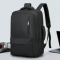 Zaino da lavoro nero professionale per uomo porta computer portatile con porta USB e tasche - Nero
