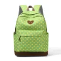 Sac à dos à pois vert, cartable étudiant décontracté avec détails marron pour le quotidien. - Vert