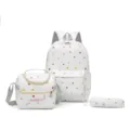 Conjunto de mochila escolar floral 3 piezas mochila bolsa almuerzo estuche blanco - Blanco
