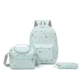 Conjunto de mochila escolar floral azul claro de 3 piezas con lonchera y estuche. - Azul claro