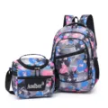 Mochila escolar set con bolsa de almuerzo lindo conejo impresión impermeable mochila - Negro