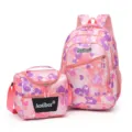 Mochila escolar rosa con bonito estampado de conejo y corazón y bolsa de almuerzo - Rosa