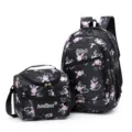 Leuke schooltas set met schattig konijnenmotief, grote rugzak en handige lunchtas voor kinderen - Zwart
