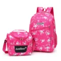 Roze schoolrugzak en lunchtas set voor studenten met schattig konijnenprint grote capaciteit. - Rozerood