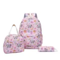Set di zaino scolastico ricamato a farfalla rosa in tre pezzi con borsa e astuccio. - Rosa