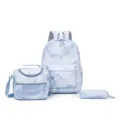 Conjunto de mochila escolar con patrón de estrellas degradadas azules, lonchera y estuche. - Azul