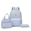 Set de mochila escolar de rayas azules de 3 piezas con bolsa de almuerzo y estuche para estudiantes. - Azul claro