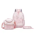 Juego de mochila escolar rosa degradado con estrellas 3 piezas con estuche y lonchera - Rosa