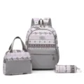 Mochila escolar juego de 3 piezas con bolsa de almuerzo y estuche en diseño rosa. - Gris