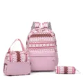 Juego de mochila escolar rosa de 3 piezas con lindo patrón de oso tejido para estudiantes - Rosa