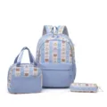 Ensemble de sac à dos d'école mignon ours 3 pièces avec sac à déjeuner trousse bleu clair - Bleu-Jaune