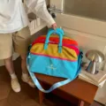 Borsone da viaggio colorato, borsa sportiva weekend multicolore stile in variante. - Blu