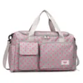 Grand sac de voyage fourre-tout pour femmes, motif à pois roses, bagage à main léger et pratique. - Gris