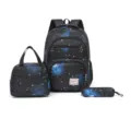 Mochila escolar con estampado de galaxia juego de 3 piezas con bolsa de almuerzo y estuche. - Set de tres piezas / Negro