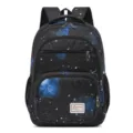 Mochila escolar elegante con estampado de estrellas y múltiples compartimentos con cremallera. - Solo Mochila / Negro