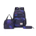Set de mochila escolar de 3 piezas con estampado galaxia, incluye mochila, lonchera y estuche. - Set de tres piezas / Azul marino