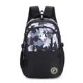 Casual black and white camo backpack, large capacity school bag for students and travel daily use. - Black