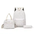 Bloemige 3-delige schoolrugzak set met lunchtas en etui voor stijlvolle tiener meisjes - Beige