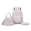 Bloemige 3-delige schoolrugzak set met lunchtas en etui voor studenten dagelijks gebruik. - Rood en Blauw