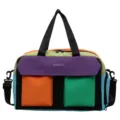 Colorblock travel duffel bag for women, stylish gym shoulder handbag for weekend trips. - Black