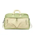 Large capacity travel duffel bag in green and beige with double handles and shoulder strap. - Yellow