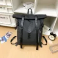 Black roll-top backpack for men and women, casual waterproof travel sports mountaineering bag. - Black